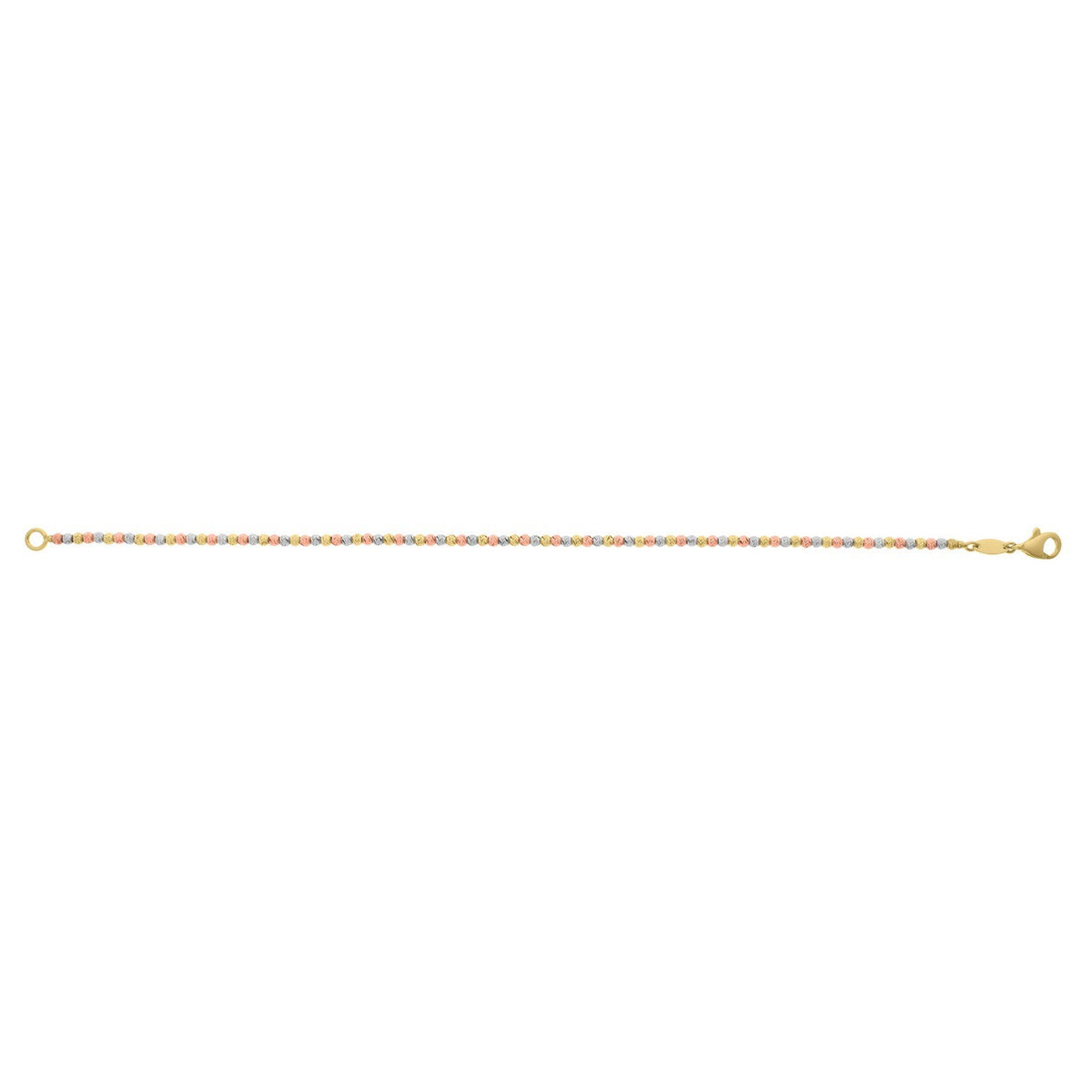 10K Yellow Gold Tricolor Diamond Cut Bead Bracelet, view 2