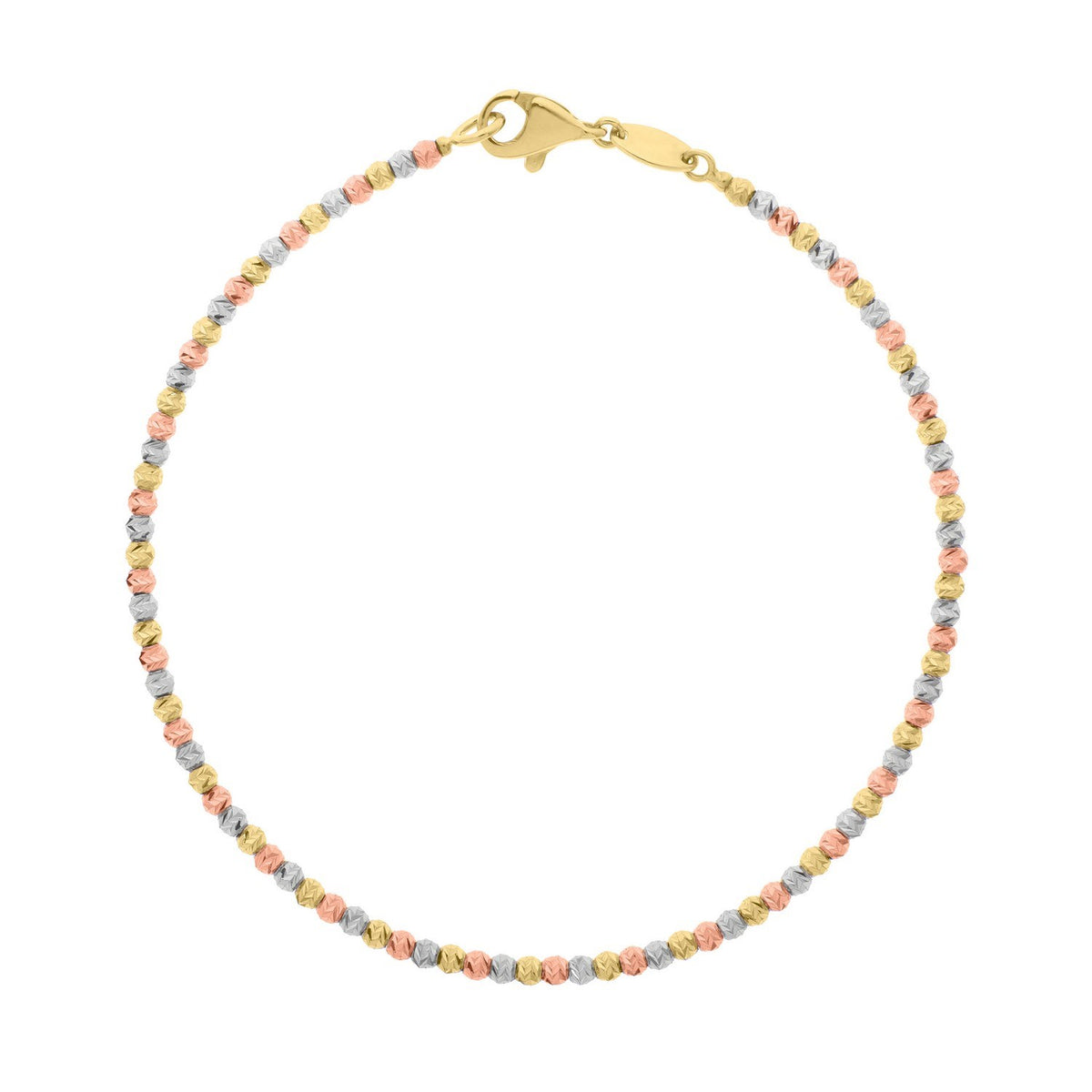 10K Yellow Gold Tricolor Diamond Cut Bead Bracelet, view 3