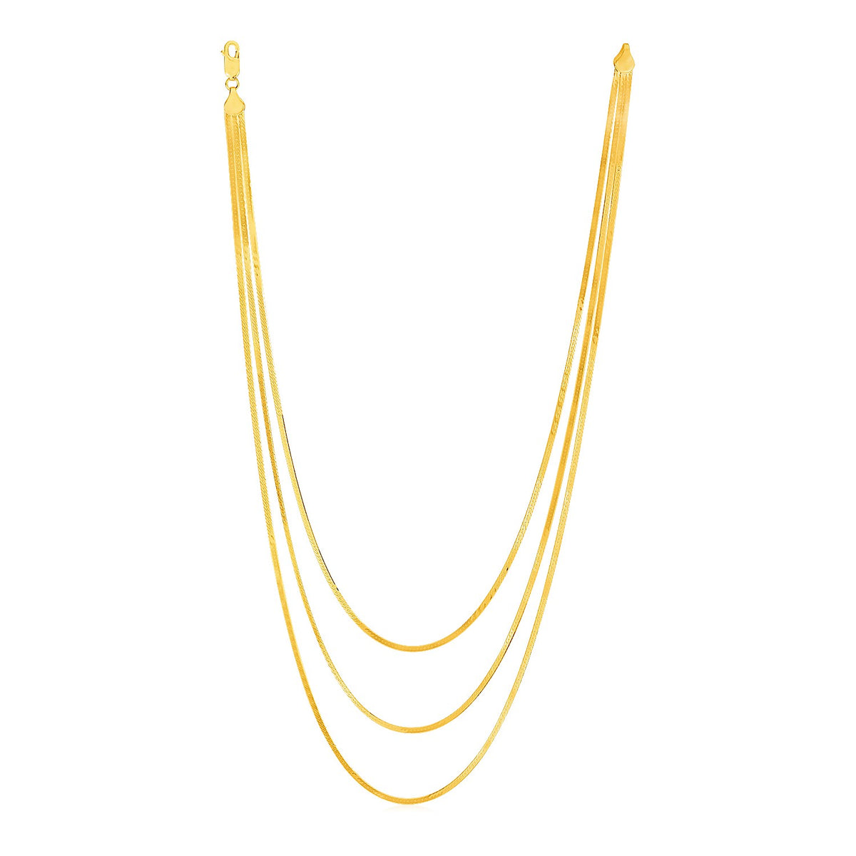 14K Yellow Gold Three Strand Herringbone Chain Necklace
