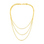 14K Yellow Gold Three Strand Herringbone Chain Necklace, view 2
