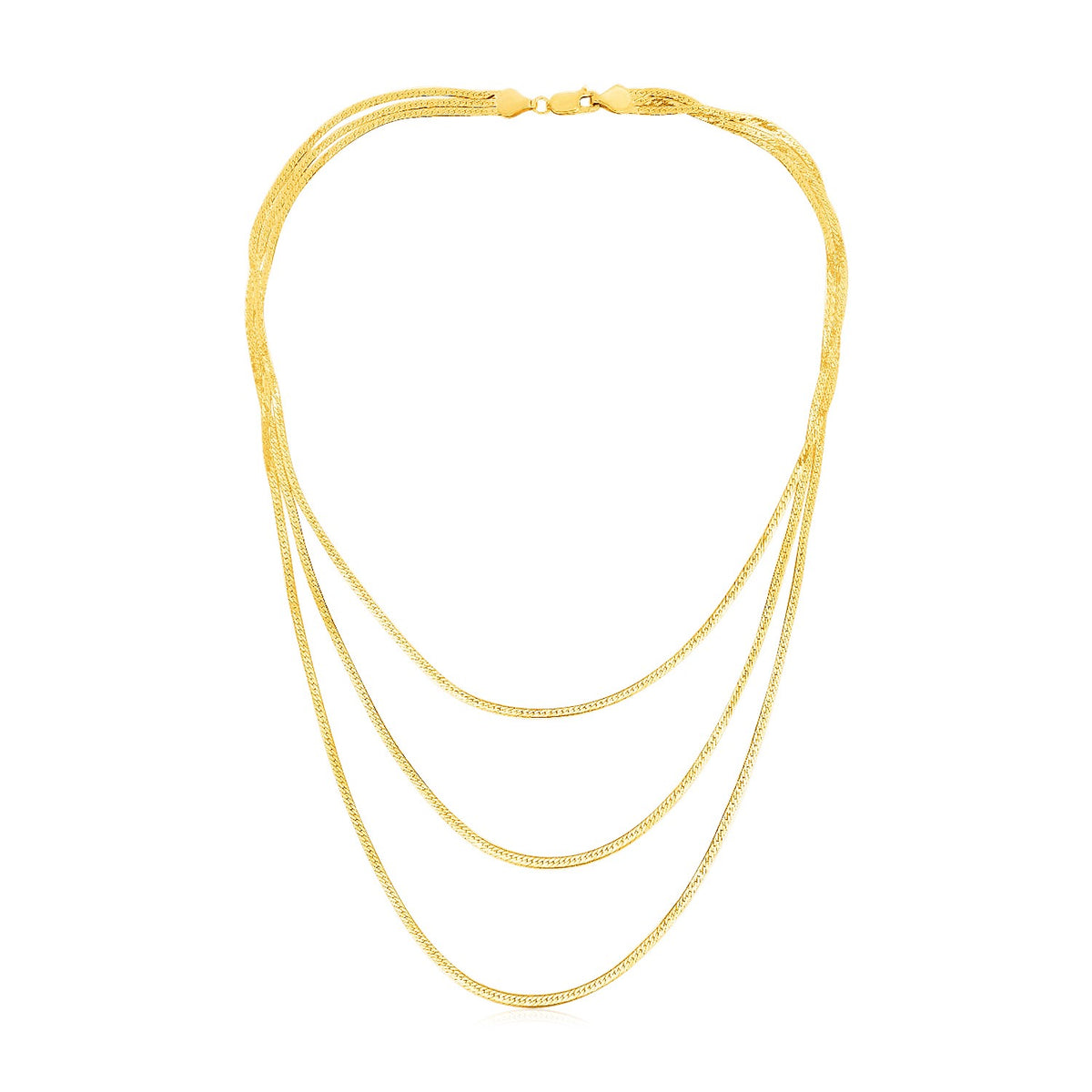 14K Yellow Gold Three Strand Herringbone Chain Necklace, view 2