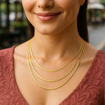 14K Yellow Gold Three Strand Herringbone Chain Necklace, view 6