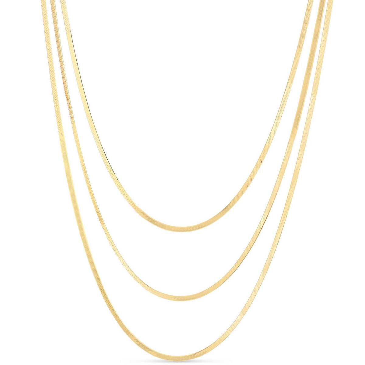 14K Yellow Gold Three Strand Herringbone Chain Necklace, view 7