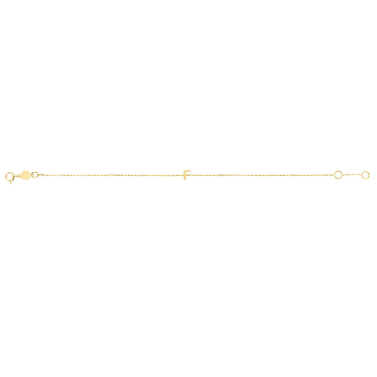 14K Yellow Gold Mini Initial F Bracelet, view 2