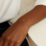 14K Yellow Gold Mini Initial F Bracelet, view 7