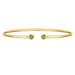 14K Yellow Gold Peridot Open Cuff Bangle (2.00 mm), view 2