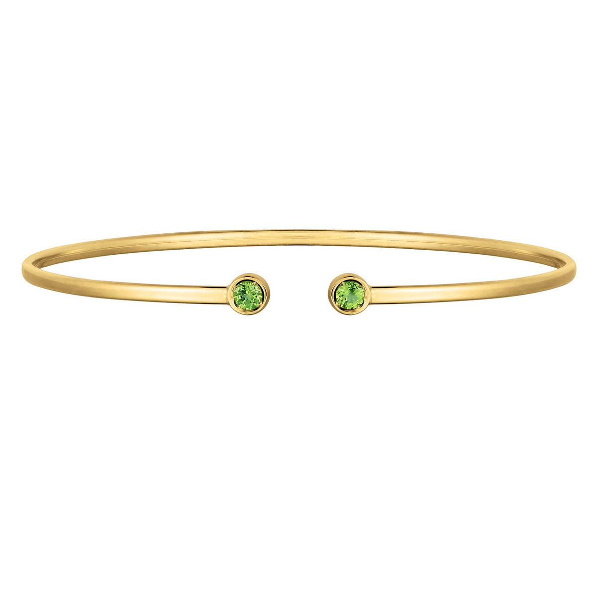 14K Yellow Gold Peridot Open Cuff Bangle (2.00 mm), view 2