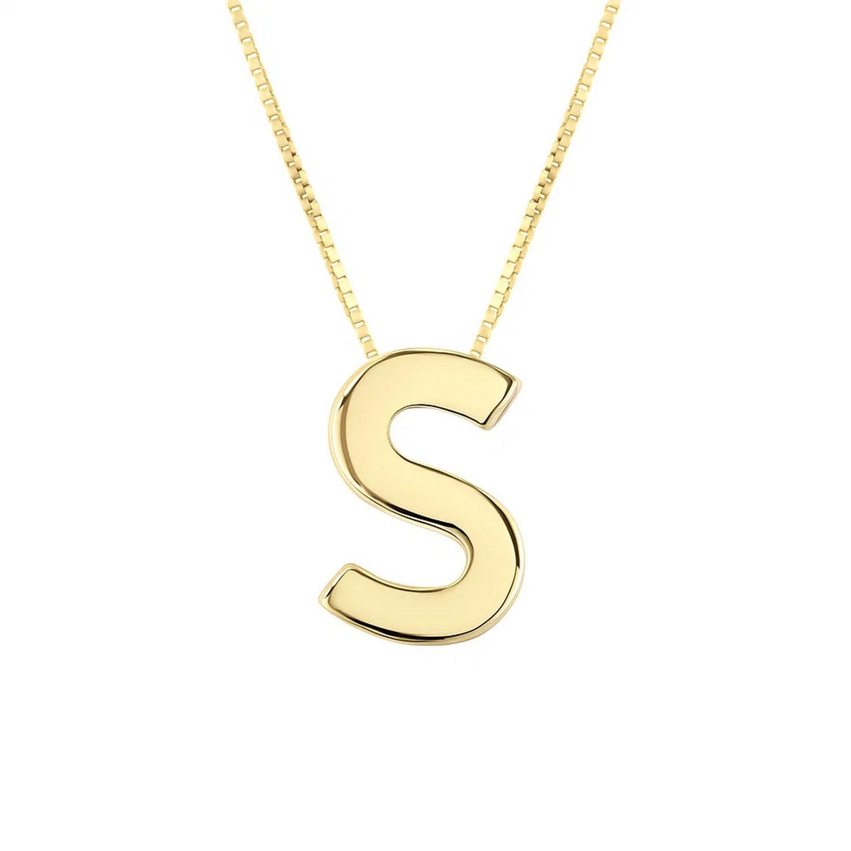 14K Yellow Gold Yours Truly Block Letter Initial S Necklace, view 2