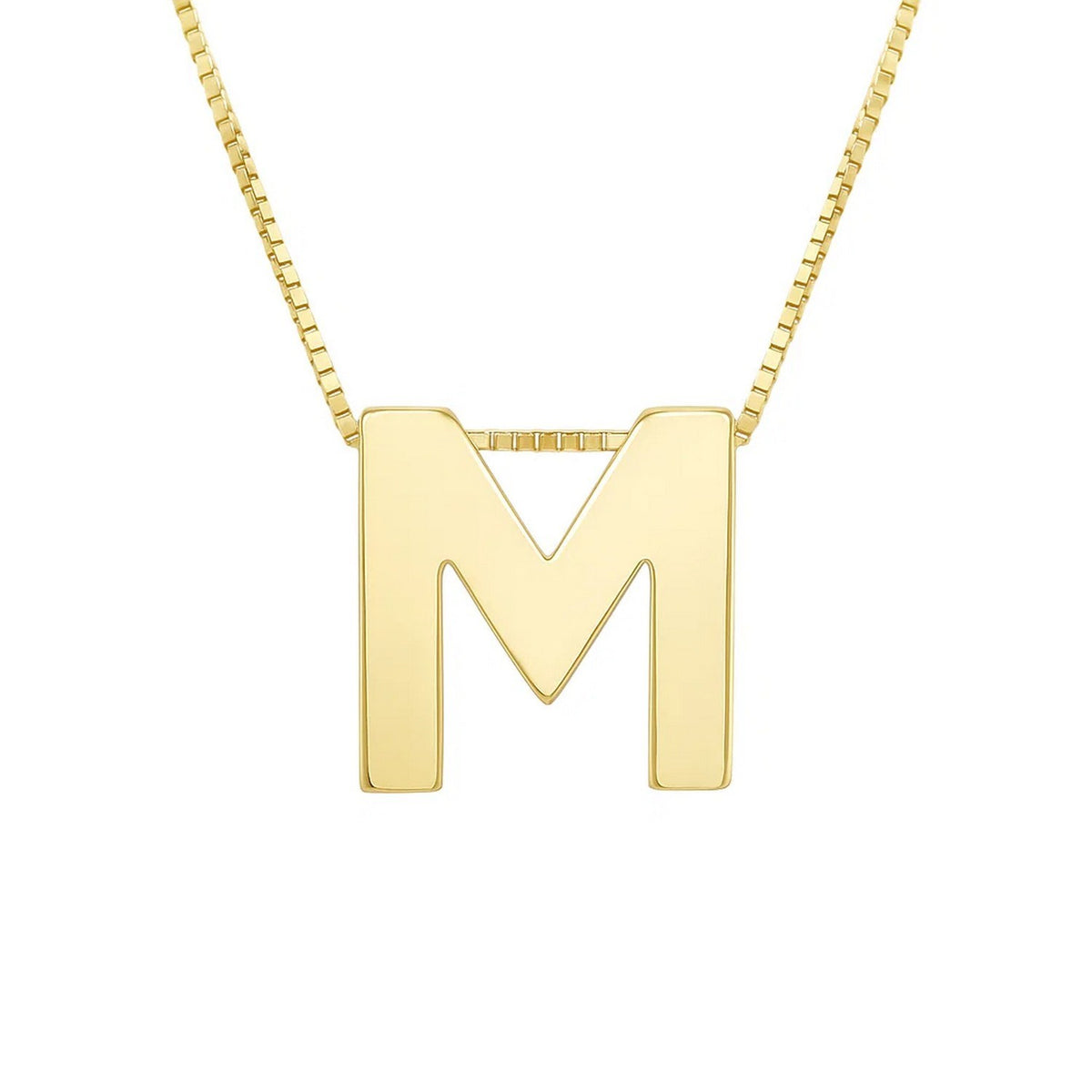 14K Yellow Gold Yours Truly Block Letter Initial M Necklace, view 2