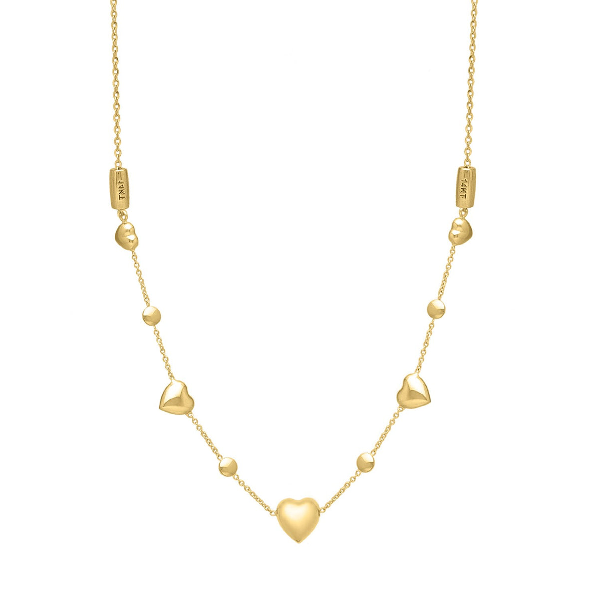 14K Yellow Gold Puff Heart Adjustable Necklace