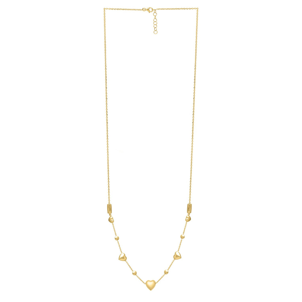 14K Yellow Gold Puff Heart Adjustable Necklace, view 2