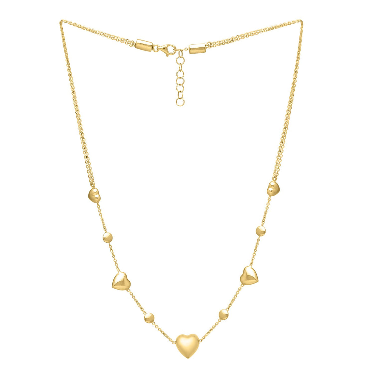 14K Yellow Gold Puff Heart Adjustable Necklace, view 3