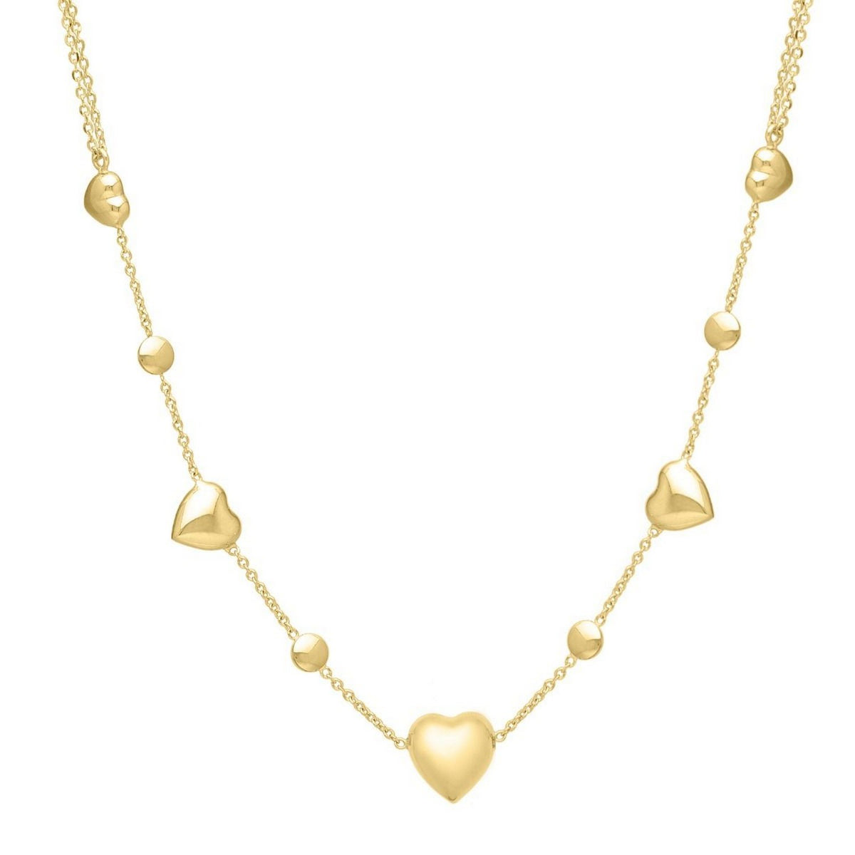 14K Yellow Gold Puff Heart Adjustable Necklace, view 4