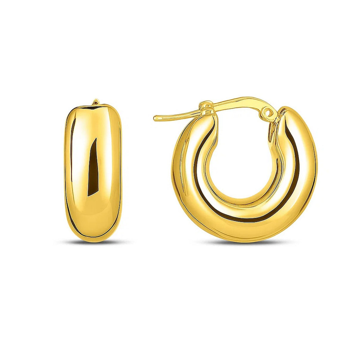 14K Yellow Gold Small Puffy Hoops