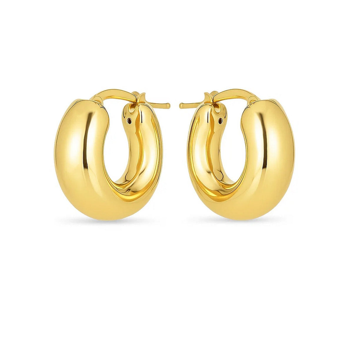14K Yellow Gold Small Puffy Hoops, view 2