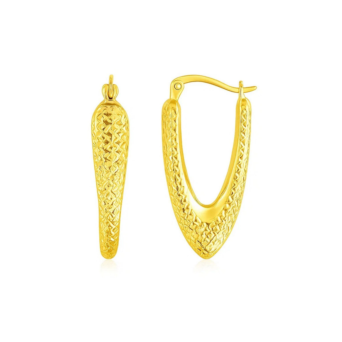14K Yellow Gold V Shaped Puffed Hoop Earrings