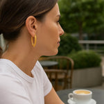 14K Yellow Gold V Shaped Puffed Hoop Earrings, view 2