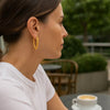14K Yellow Gold V Shaped Puffed Hoop Earrings, view 2