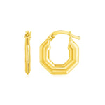 14K Yellow Gold Octagon Hoop Earrings