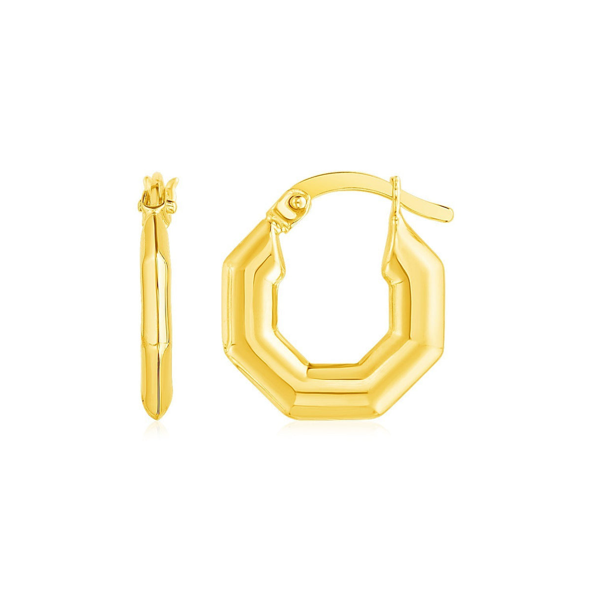 14K Yellow Gold Octagon Hoop Earrings
