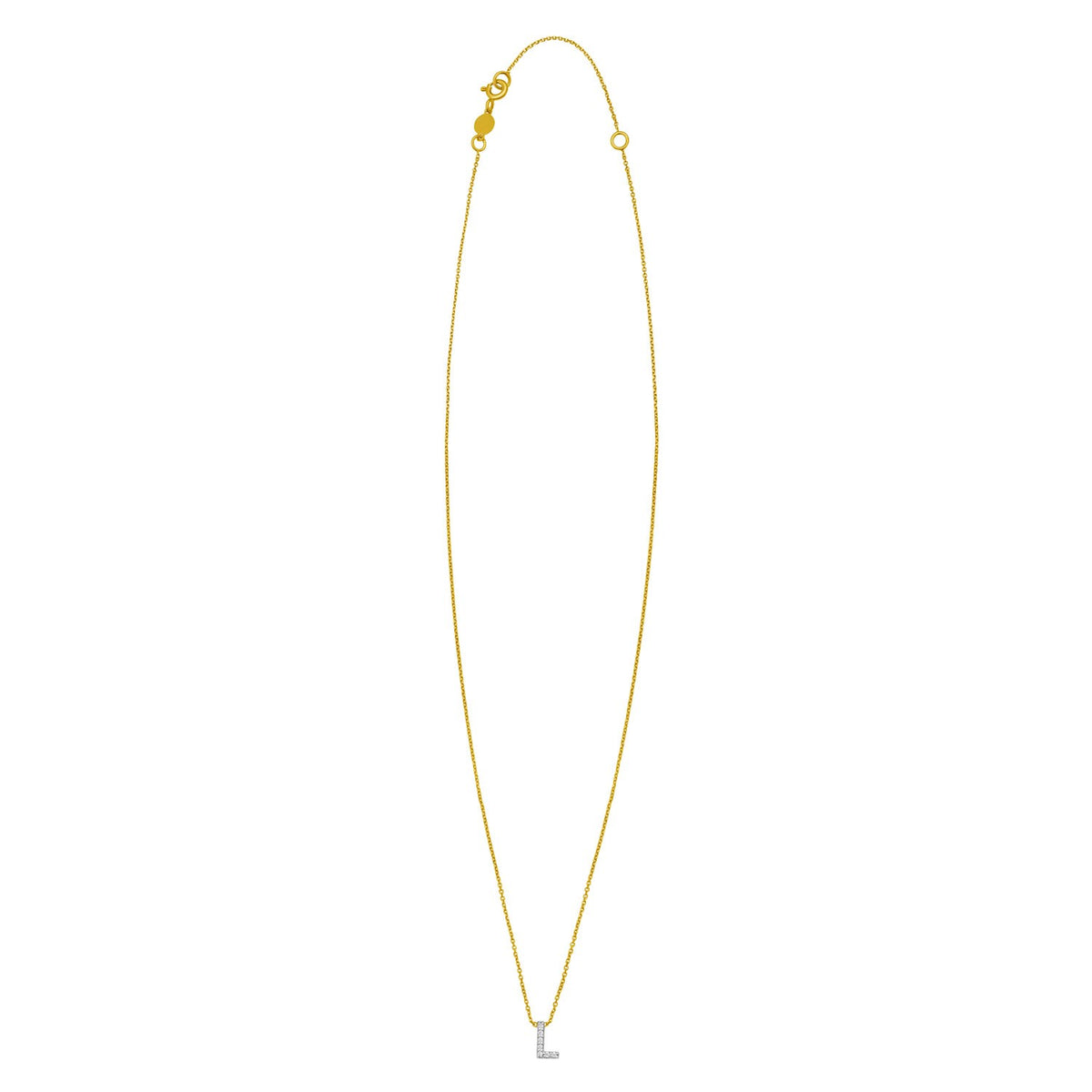 14K Yellow Gold Mini Diamond L Initial Pendant Necklace, view 2