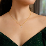 14K Yellow Gold Mini Diamond L Initial Pendant Necklace, view 5