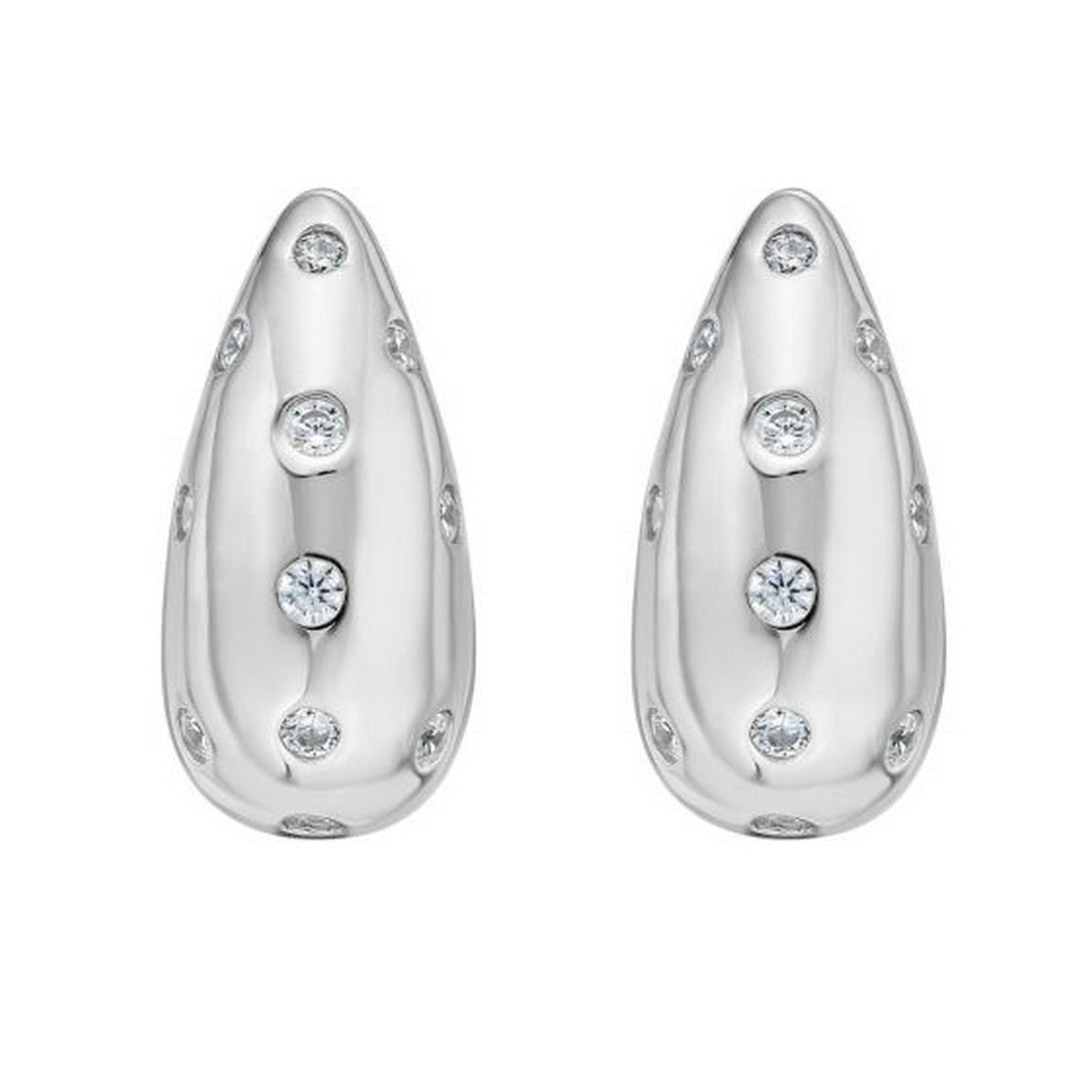 Sterling Silver Puffed Raindrop with Cubic Zirconia Stones Earrings, view 2