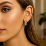Sterling Silver Puffed Raindrop with Cubic Zirconia Stones Earrings, view 3