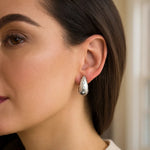 Sterling Silver Puffed Raindrop with Cubic Zirconia Stones Earrings, view 4