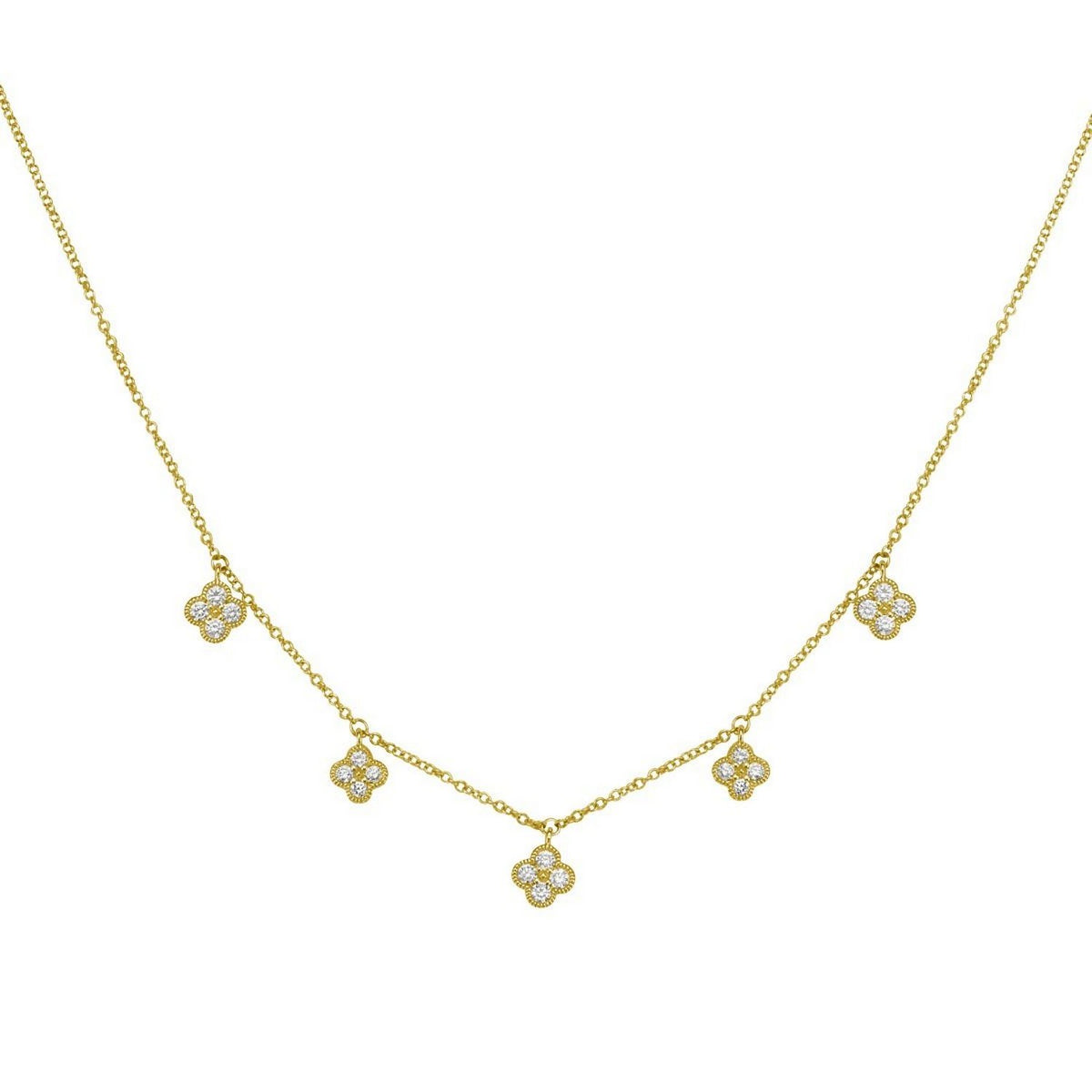 14K Yellow Gold Diamond Flower Necklace, view 2