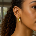 Sterling Silver Yellow Gold Plated Round Hoop Earrings, view 4
