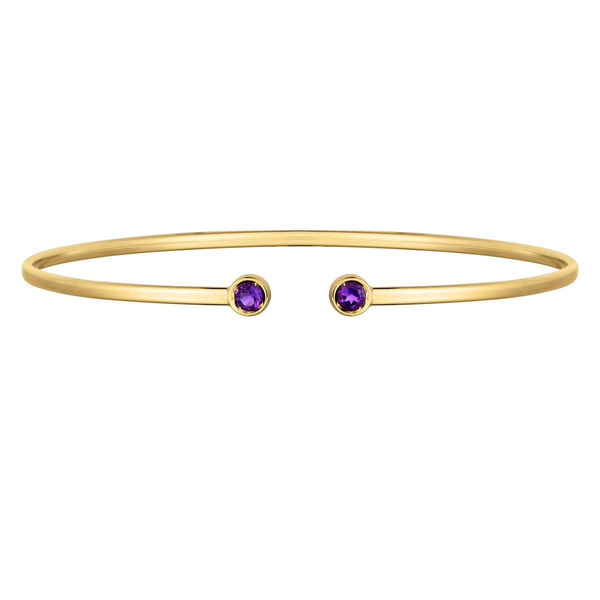 14K Yellow Gold Amethyst Open Cuff Bangle (2.00 mm), view 2