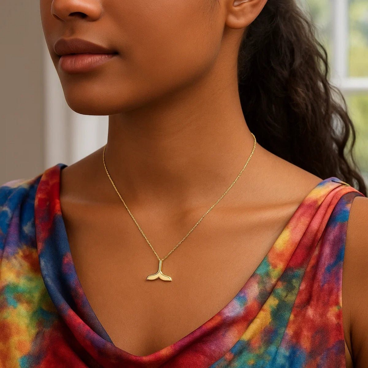 Whale Tail Necklace in 14K Yellow Gold, view 4