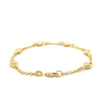 14K Yellow Gold Rolo Chain Bracelet with Puffed Heart Stations (3.30 mm), view 2