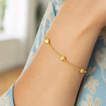 14K Yellow Gold Rolo Chain Bracelet with Puffed Heart Stations (3.30 mm), view 3