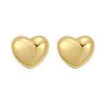 Sterling Silver Yellow Gold Plated Puffed Small Heart Stud Earrings, view 2