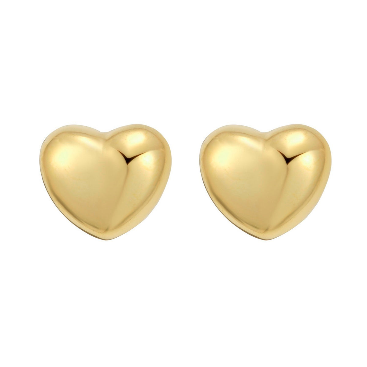 Sterling Silver Yellow Gold Plated Puffed Small Heart Stud Earrings, view 2