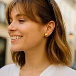 Sterling Silver Yellow Gold Plated Puffed Small Heart Stud Earrings, view 4