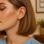 Sterling Silver Yellow Gold Plated Puffed Small Heart Stud Earrings, view 6