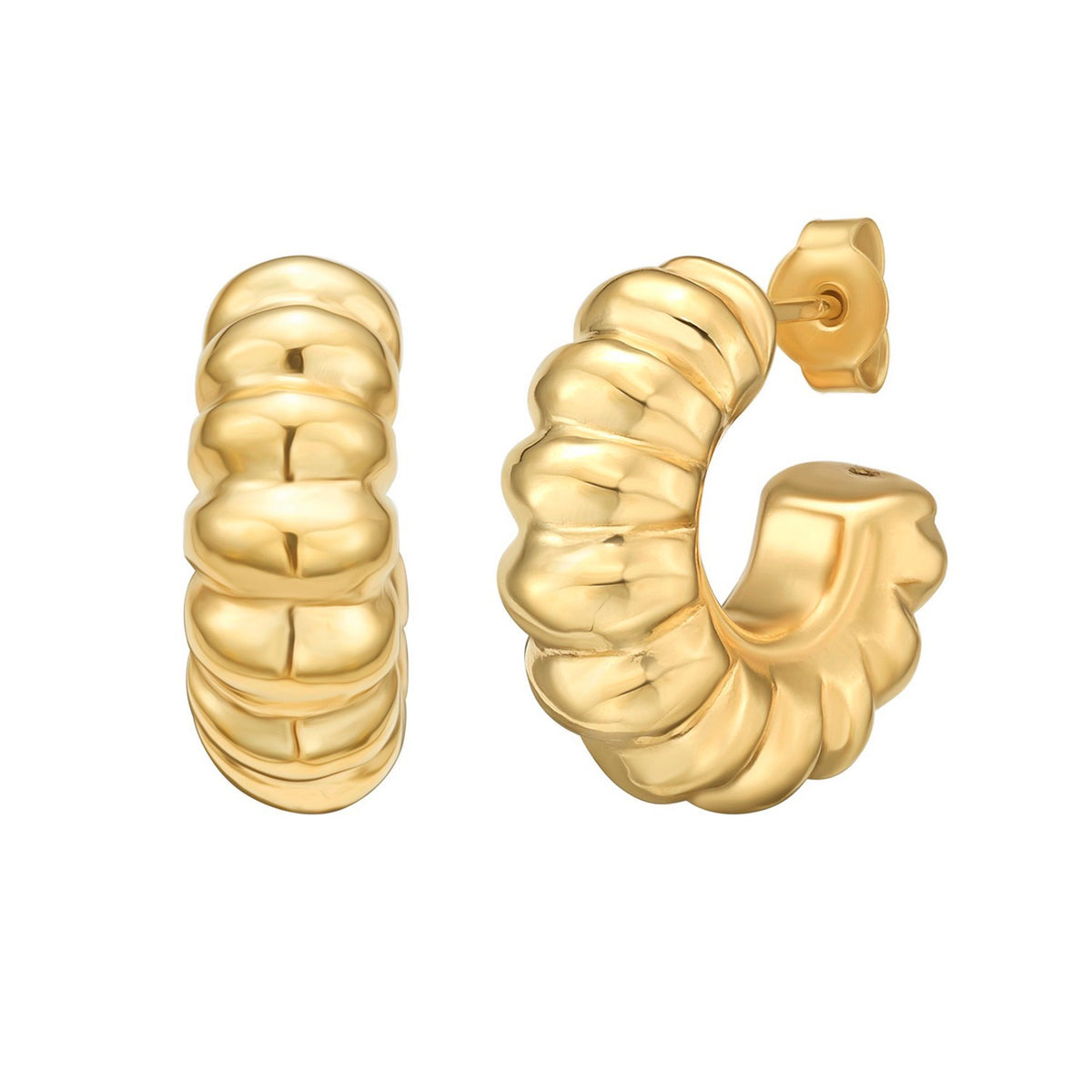 Sterling Silver Yellow Gold Plated Twisted C Hoop Earrings