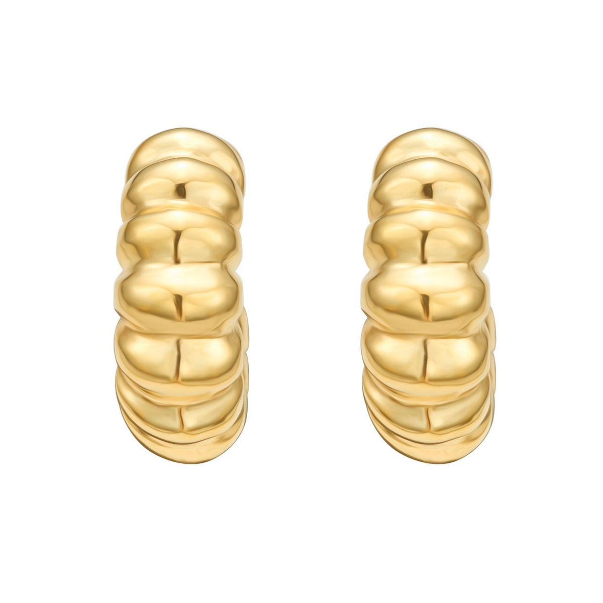 Sterling Silver Yellow Gold Plated Twisted C Hoop Earrings, view 2