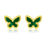14K Yellow Gold Primavera Malachite Butterfly Stud Earrings, view 2