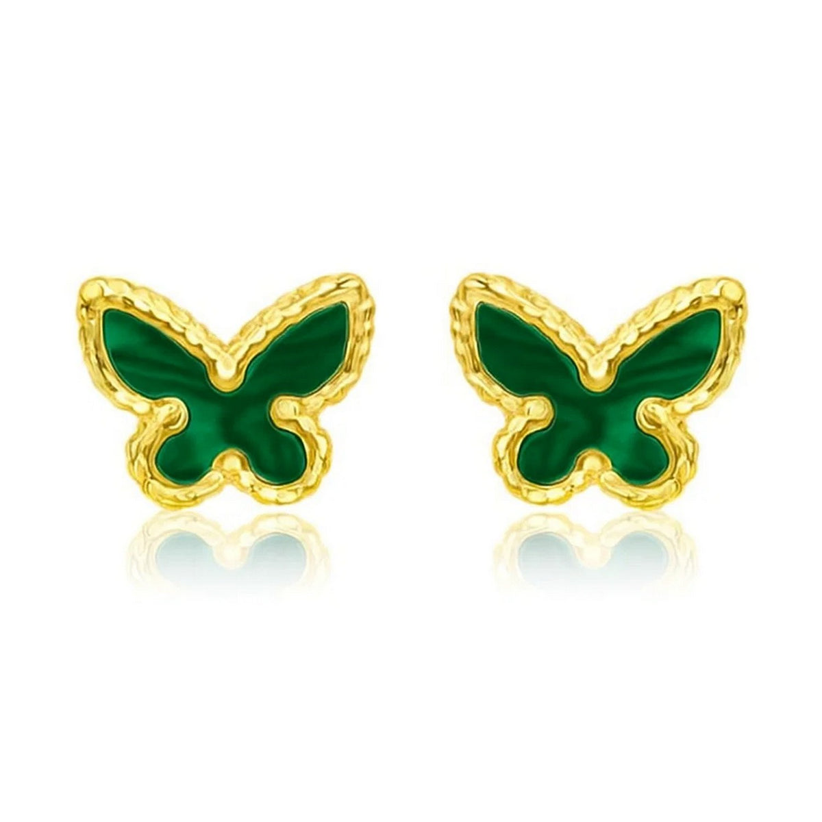 14K Yellow Gold Primavera Malachite Butterfly Stud Earrings, view 2