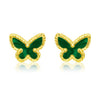 14K Yellow Gold Primavera Malachite Butterfly Stud Earrings, view 2