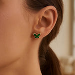 14K Yellow Gold Primavera Malachite Butterfly Stud Earrings, view 3