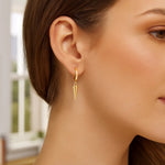 14K Yellow Gold Dangling Spike Drop Hoop Earrings, view 2