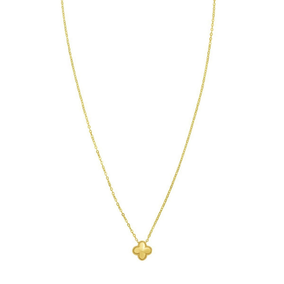 14K Yellow Gold Puffed Mini Clover Pendant Necklace, view 3