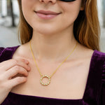 14K Yellow Gold Diamon Oro Circle Necklace, view 3