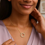 14K Yellow Gold Diamon Oro Circle Necklace, view 6