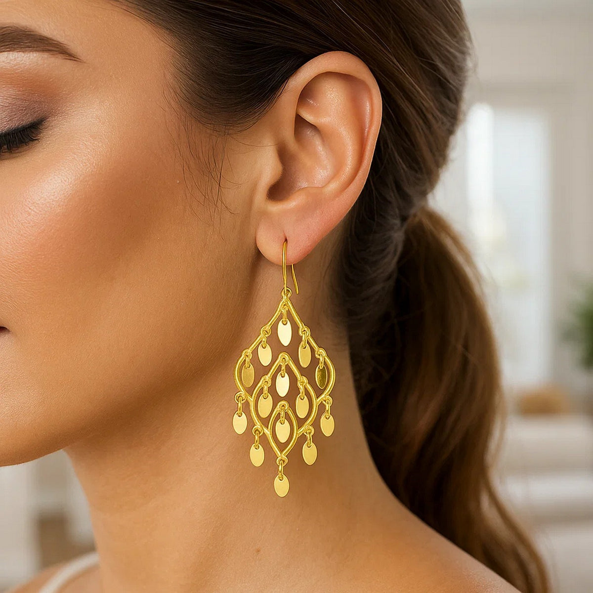 14K Yellow Gold Polished Chandelier Earring, view 2
